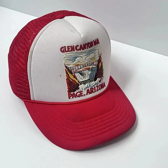 Vtg Glen Canyon Dam Page, AZ Adjustable Snapback Foam Trucker Hat/Cap Red/White - Picture 4 of 16